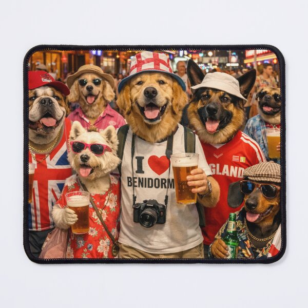 Item preview, Funny Dogs in Benidorm – British Holiday Party Beer Design designed and sold by GarnerSupplyCo.
