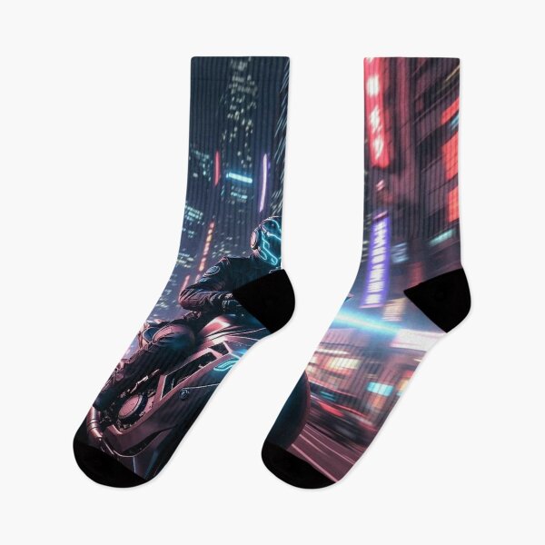 Item preview, Cyberpunk Neon Speed Rider – Futuristic Motorcycle in Blazing Night City designed and sold by RadaQueen.