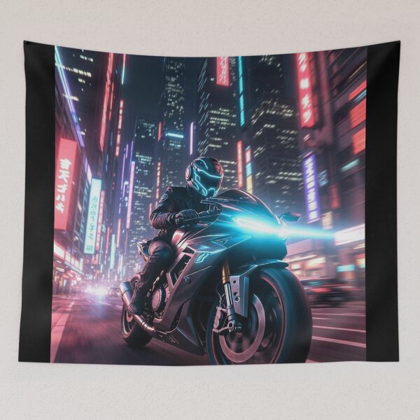 Item preview, Cyberpunk Neon Speed Rider – Futuristic Motorcycle in Blazing Night City designed and sold by RadaQueen.