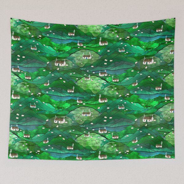 Item preview, Wee Cottages and Hidden Loughs in Green Glens with Sheep designed and sold by IrishVikingDesigns.
