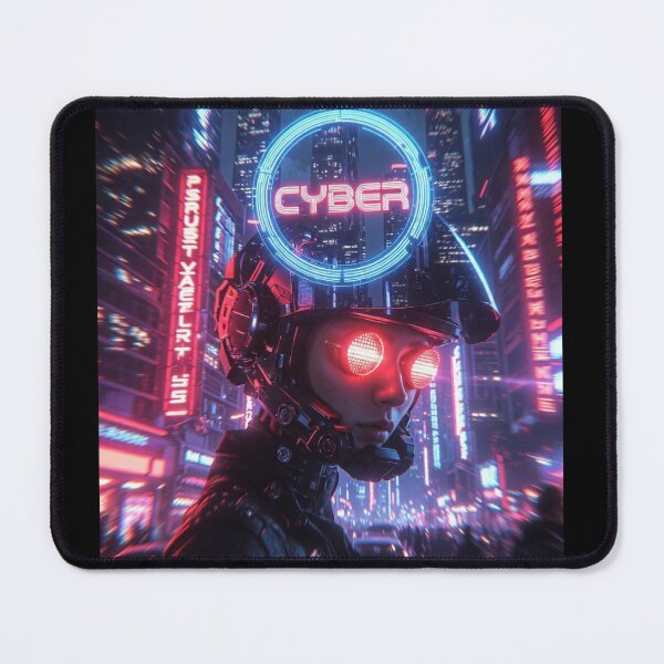 Item preview, Cyberpunk Neon Halo Rider – Futuristic Helmet with Glowing CYBER Ring in Night Metropolis designed and sold by RadaQueen.