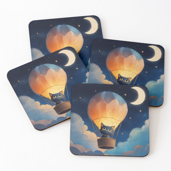 Item preview, Cute Black Cat In Hot Air Balloon designed and sold by Shoot-The-Moon.