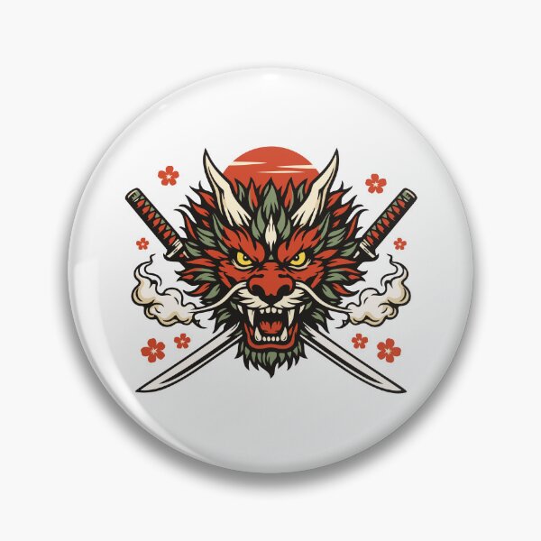 Item preview, Dragon Guardian Emblem – Bold Japanese Oni Style Vector Art with Katana Swords designed and sold by Weasel Graphix.