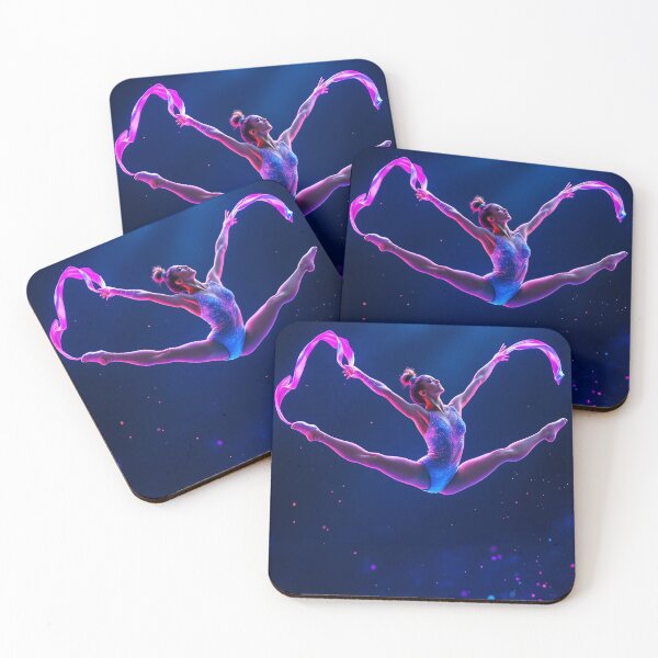 Item preview, Rhythmic Gymnastics Ribbon Leap – Neon Aerial Dance Art designed and sold by DreamyWallVibes.