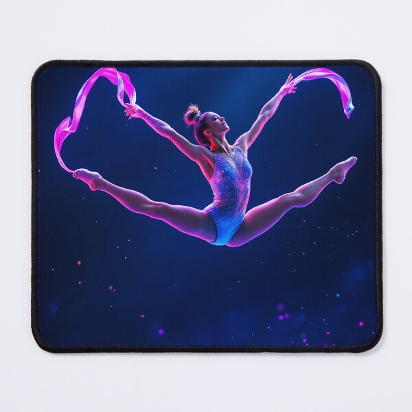 Item preview, Rhythmic Gymnastics Ribbon Leap – Neon Aerial Dance Art designed and sold by DreamyWallVibes.