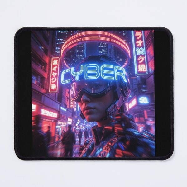 Item preview, Cyberpunk Neon Halo Girl – Futuristic Goggles Helmet with CYBER Ring in Tokyo Night designed and sold by RadaQueen.