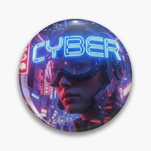 Item preview, Cyberpunk Neon Halo Girl – Futuristic Goggles Helmet with CYBER Ring in Tokyo Night designed and sold by RadaQueen.