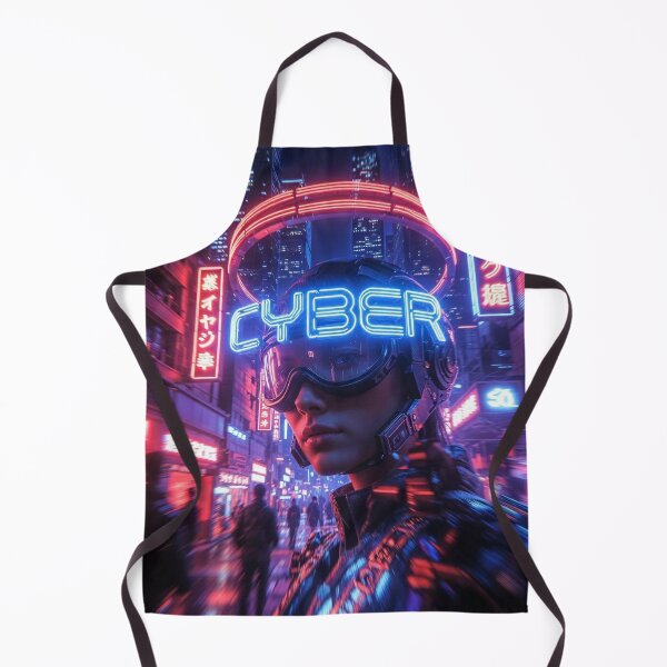 Item preview, Cyberpunk Neon Halo Girl – Futuristic Goggles Helmet with CYBER Ring in Tokyo Night designed and sold by RadaQueen.