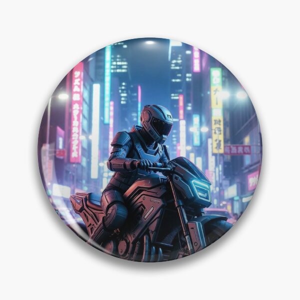 Item preview, Cyberpunk Neon Armored Rider – Futuristic Motorcycle in Japanese Neon Metropolis designed and sold by RadaQueen.