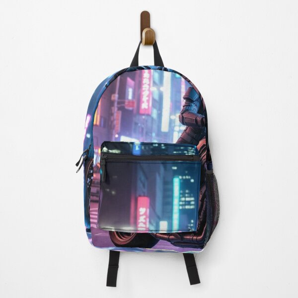 Item preview, Cyberpunk Neon Armored Rider – Futuristic Motorcycle in Japanese Neon Metropolis designed and sold by RadaQueen.