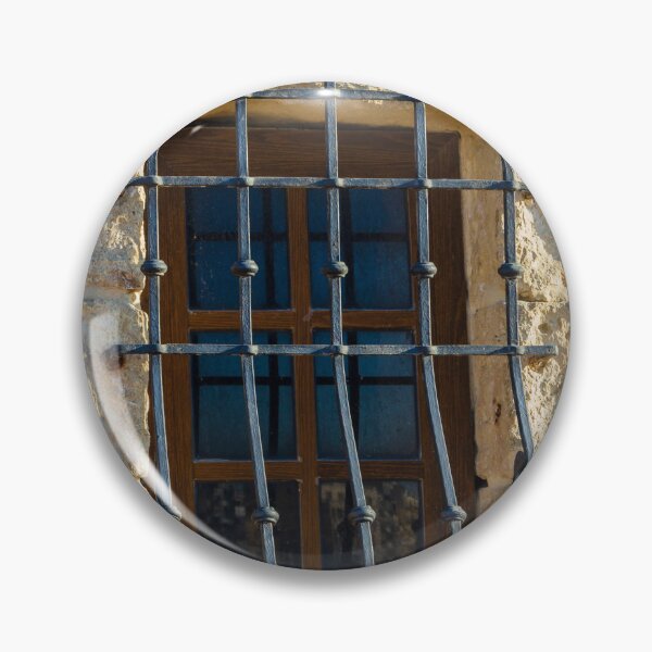Item preview, Rustic Window With Iron Bars Set Into A Stone Wall, Sunlit Exterior Architectural Feature designed and sold by Nmallia.