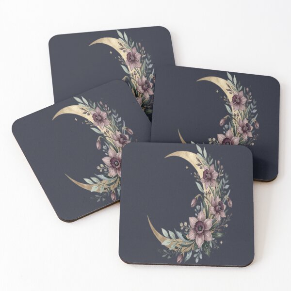 Item preview, Moody Floral Crescent Moon Sticker, Dark Celestial Botanical Moon, Witchcore Aesthetic Gold Moon Art designed and sold by LunarStillCo.