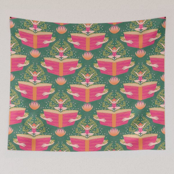 Item preview, The reading fairy, green background designed and sold by WONDERPRINTVALLEY.