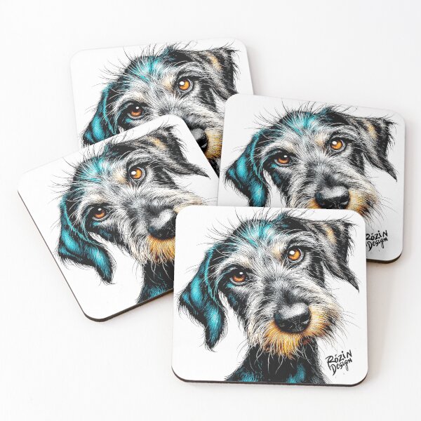 Item preview, Scruffy Dog Portrait – Turquoise Orange Line Art designed and sold by Rozin-Design.
