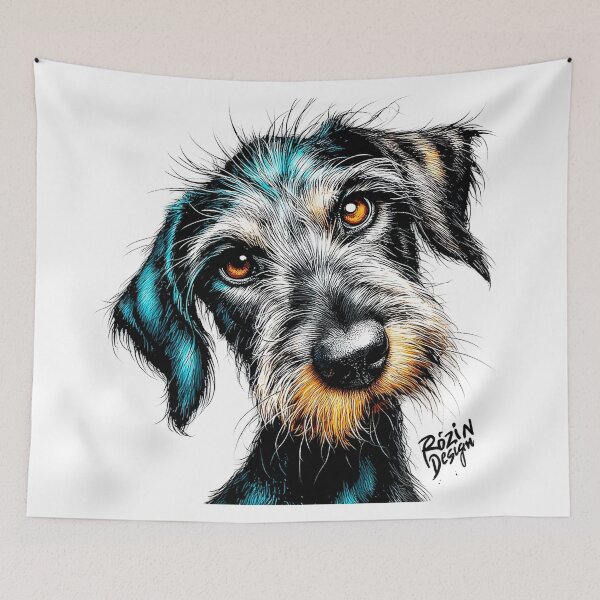 Item preview, Scruffy Dog Portrait – Turquoise Orange Line Art designed and sold by Rozin-Design.