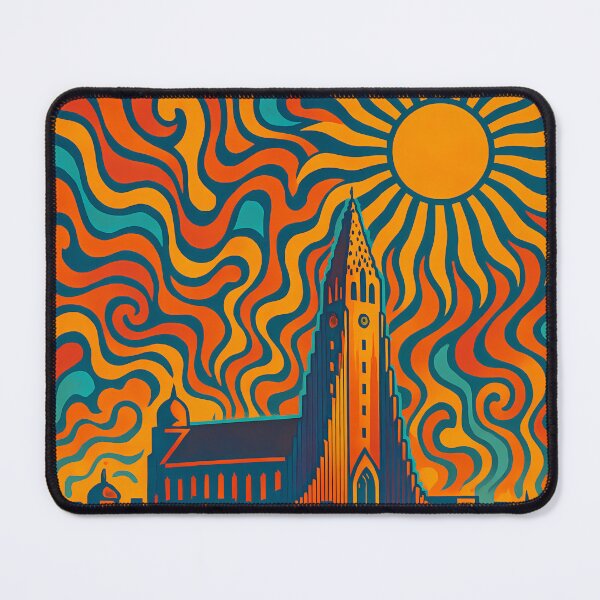 Item preview, Trippy Psychedelic Poster of Reykjavík | Neon Harpa & Hallgrímskirkja Skyline | Surreal Icelandic Cityscape Art designed and sold by PaintedPixels01.