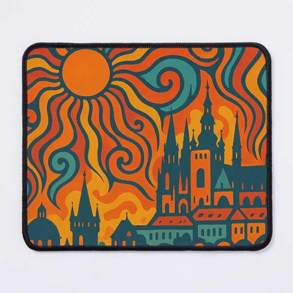 Item preview, Trippy Psychedelic Poster of Prague | Neon Charles Bridge Skyline | Surreal Czech Cityscape Art designed and sold by PaintedPixels01.