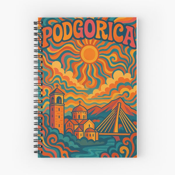 Item preview, Trippy Psychedelic Poster of Podgorica | Neon Morača River Skyline | Surreal Montenegrin Cityscape Art designed and sold by PaintedPixels01.