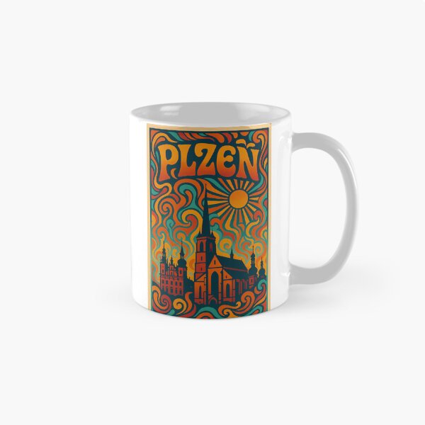 Item preview, Trippy Psychedelic Poster of Plzeň | Neon Historic Skyline | Surreal Czech Cityscape Art designed and sold by PaintedPixels01.