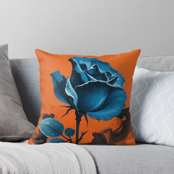 Item preview, Deep blue rose with sculpted petals and matching leaves on a bright orange background designed and sold by ScreenPin.