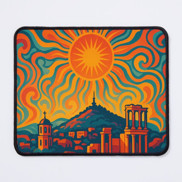 Item preview, Trippy Psychedelic Poster of Plovdiv | Neon Old Town Skyline | Surreal Bulgarian Cityscape Art designed and sold by PaintedPixels01.