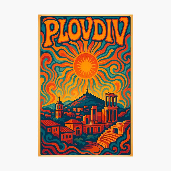 Item preview, Trippy Psychedelic Poster of Plovdiv | Neon Old Town Skyline | Surreal Bulgarian Cityscape Art designed and sold by PaintedPixels01.
