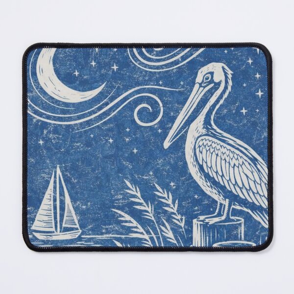 Item preview, Pelican Linocut Print | Blue Nautical Block Art designed and sold by Tiki Cove.