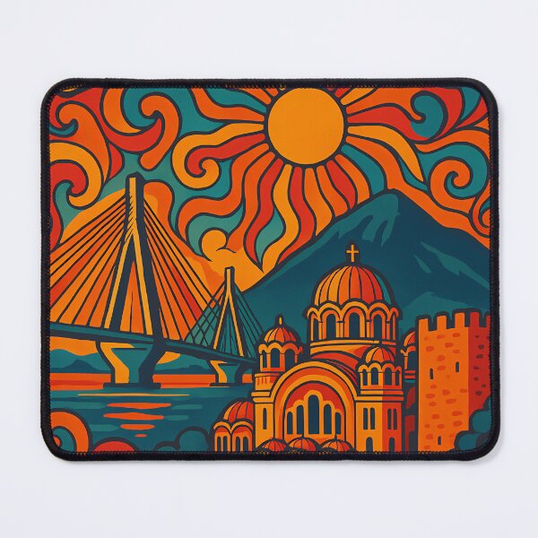 Item preview, Trippy Psychedelic Poster of Patras | Neon Harbor & Castle Skyline | Surreal Greek Cityscape Art designed and sold by PaintedPixels01.