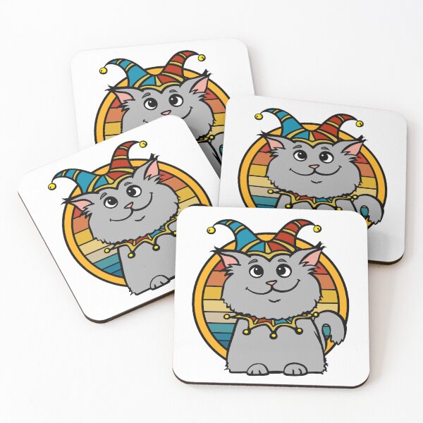 Item preview, Cute Jester Cat Cartoon with Retro Rainbow | Whimsical Cat Art designed and sold by Jesta Graphics.