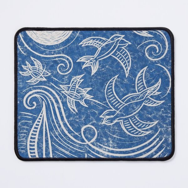Item preview, Blue Coastal Swallows Linocut | Nautical Block Wall Art designed and sold by Tiki Cove.