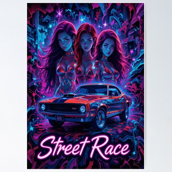 Item preview, Street Race in Neon Lights designed and sold by Hot4Shirt.