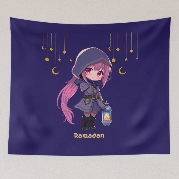 Item preview, Cute Chibi Anime Girl Ramadan Lantern and Golden Stars Aesthetic designed and sold by Doaa369.