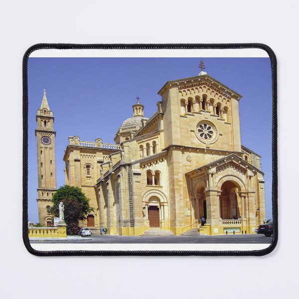 Item preview, Sunlit Stone Church Facade With Bell Tower, Dome and Rose Window Against Clear Blue Sky designed and sold by Nmallia.