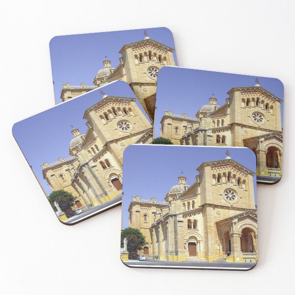 Item preview, Sunlit Stone Church Facade With Bell Tower, Dome and Rose Window Against Clear Blue Sky designed and sold by Nmallia.