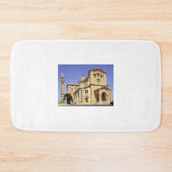 Item preview, Sunlit Stone Church Facade With Bell Tower, Dome and Rose Window Against Clear Blue Sky designed and sold by Nmallia.