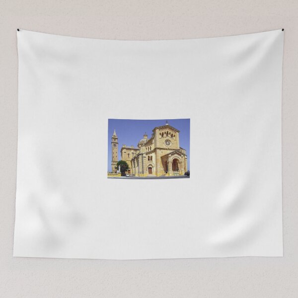 Item preview, Sunlit Stone Church Facade With Bell Tower, Dome and Rose Window Against Clear Blue Sky designed and sold by Nmallia.