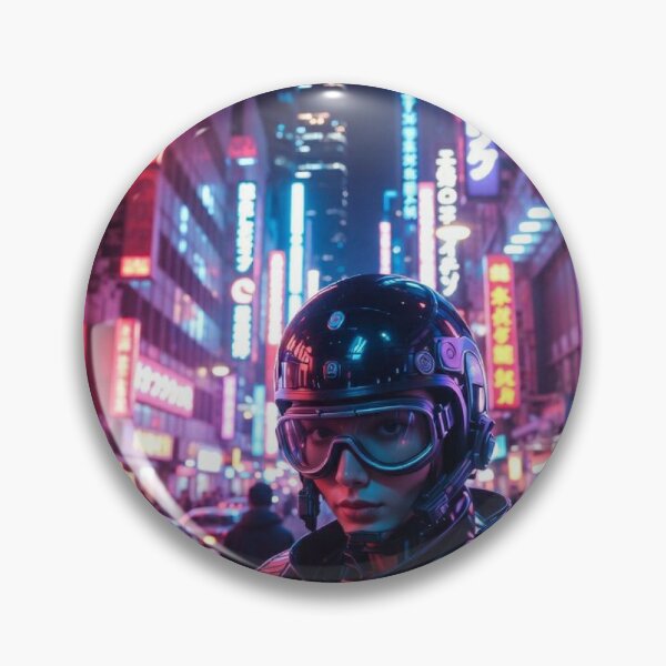 Item preview, Title Cyberpunk Neon Street Enforcer – Futuristic Goggles Helmet in Tokyo Night Rain designed and sold by RadaQueen.