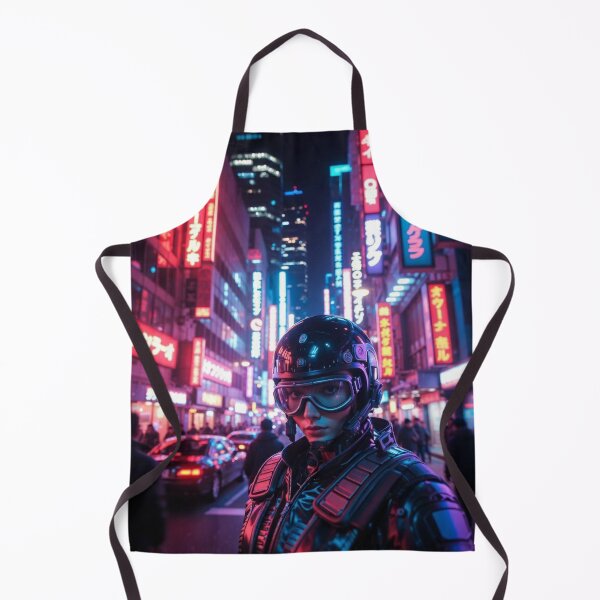 Item preview, Title Cyberpunk Neon Street Enforcer – Futuristic Goggles Helmet in Tokyo Night Rain designed and sold by RadaQueen.
