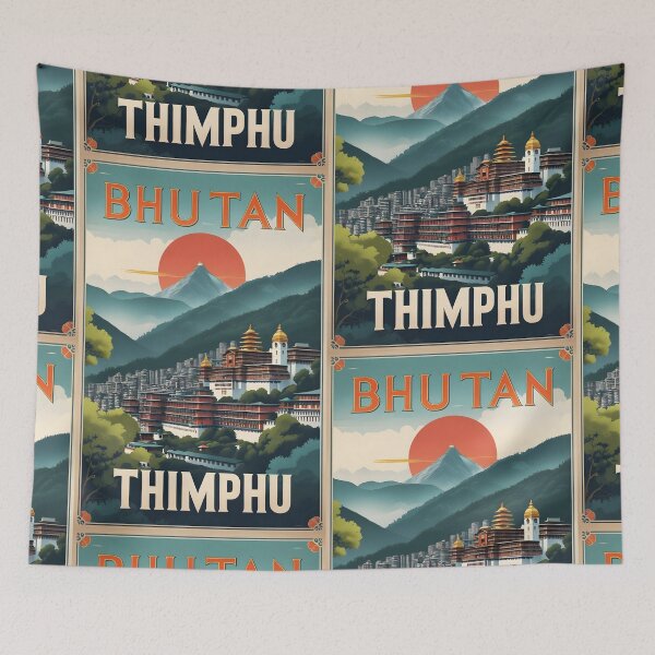 Item preview, Bhutan Thumphu Vintage Travel Tourism Art designed and sold by TravelersGems.