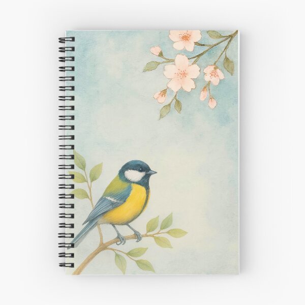 Item preview, Great Tit in Cherry Blossom | Spring Watercolor designed and sold by amrphotos18.