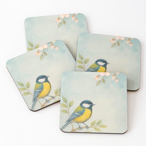 Item preview, Great Tit in Cherry Blossom | Spring Watercolor designed and sold by amrphotos18.