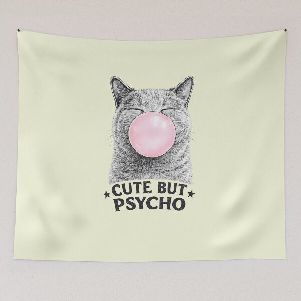 Item preview, Funny Cat with a bubble of chewing gum . Cute but Psycho. designed and sold by Natart1004.