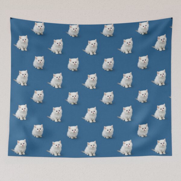 Item preview, Cute White Kitten Pattern with Blue Eyes – Minimal Cat Aesthetic Design designed and sold by Goca Shop.