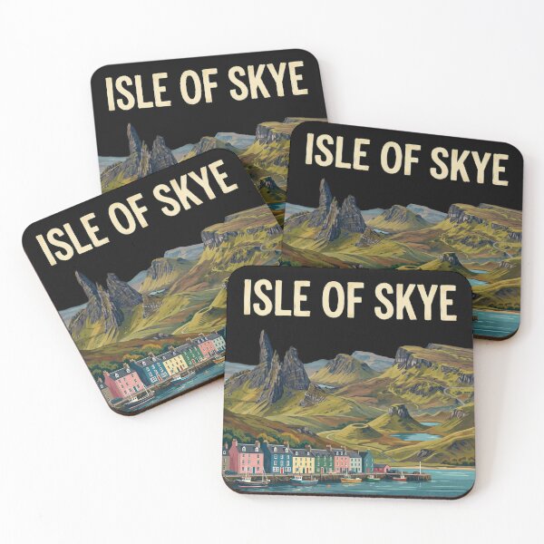 Item preview, Isle of Skye Scotland Vintage Travel Art - Portree Harbor & Storr designed and sold by Loom on the Loch.