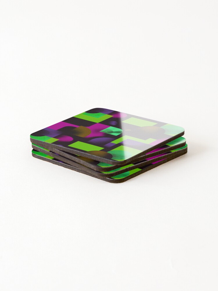 Thumbnail 4 of 5, Coasters (Set of 4), Neon Geometric Abstract Pattern designed and sold by joycrysstudio.