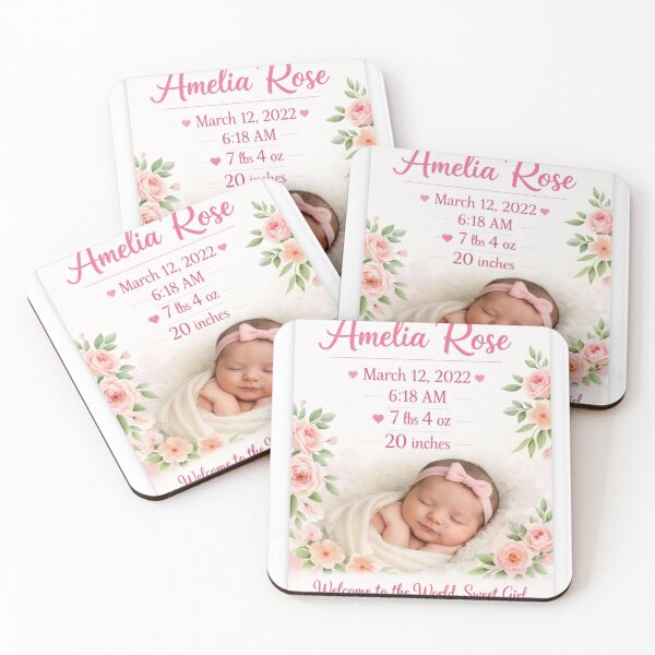 Item preview, Personalized Baby Girl Birth Stats Poster – Custom Newborn Name Print – Floral Nursery Wall Art – Baby Shower Gift – Printable or Framed designed and sold by ArtByKapil.