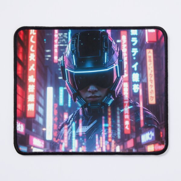 Item preview, Cyberpunk Neon Rain Rider – Futuristic Helmet in Blurred Tokyo Night Streets designed and sold by RadaQueen.