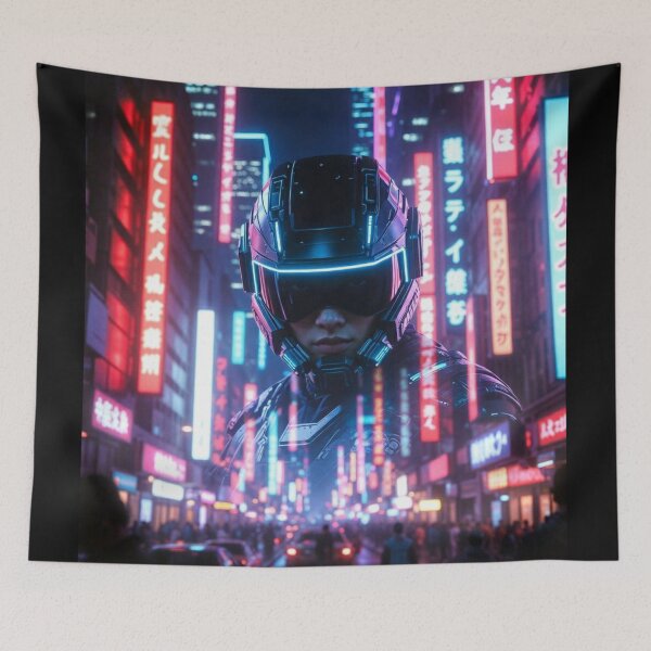 Item preview, Cyberpunk Neon Rain Rider – Futuristic Helmet in Blurred Tokyo Night Streets designed and sold by RadaQueen.