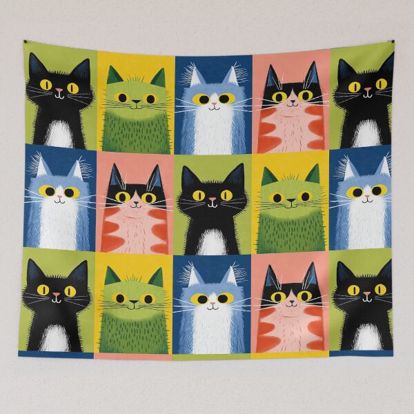 Item preview, Grid of Happy Whiskers designed and sold by Retro Type.