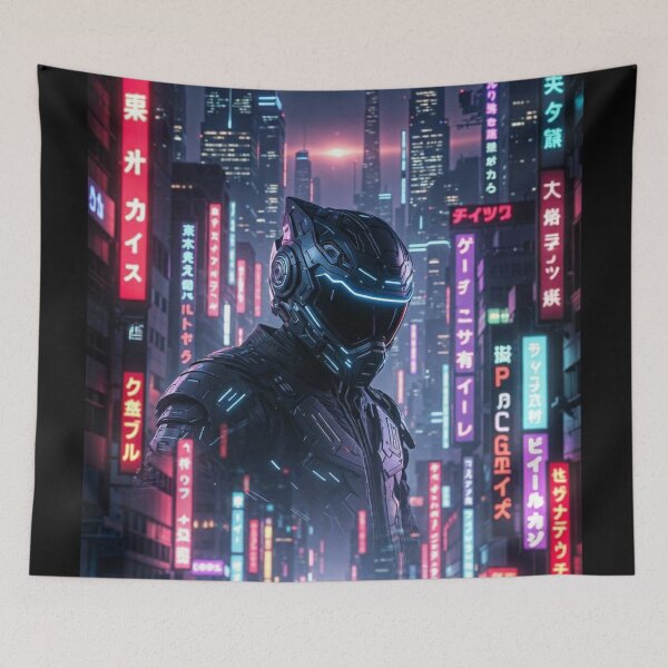 Item preview, Cyberpunk Neon Titan – Futuristic Helmet Warrior in Tokyo Megacity Glow designed and sold by RadaQueen.